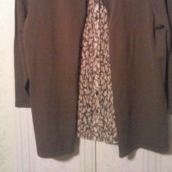 ALFRED DUNNER 2-N-1 PRINT BLOUSE BROWN SWEATER - Picture 2 of 6